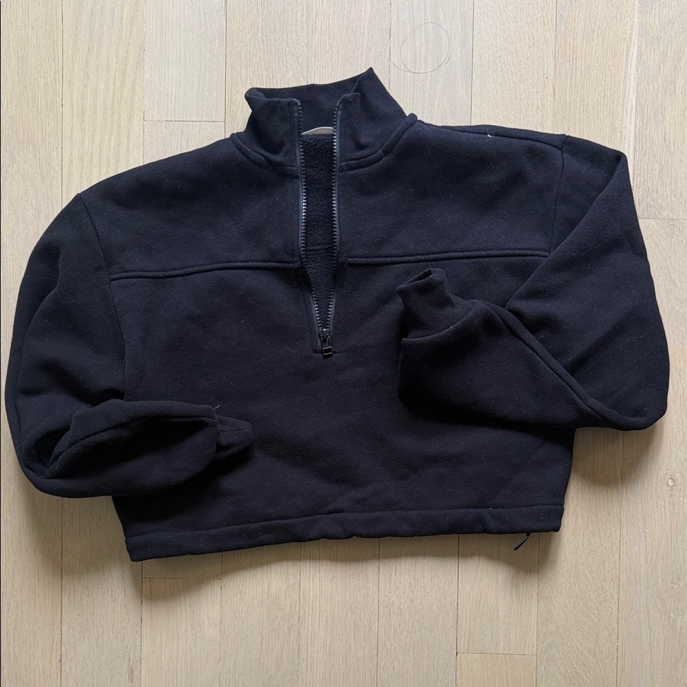 OAK + FORT Black Half-Zip Cropped Sweater